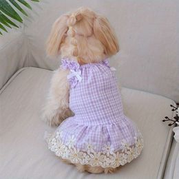 1pc Princess Style Purple Plaid Dog Dress - Cute Party Home Puppy Skirt