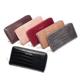 Wallets Crocodile Design Wristband Women Long Clutch Wallet Female Money Purse Phone Pocket Large Capacity Lady Zipper Red348A