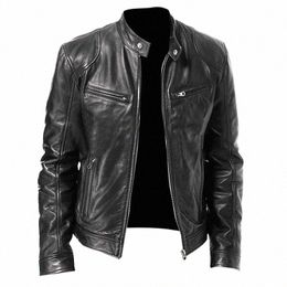 male PU Stand Collar Zipper Casual Slim Fit Windbreaker Chaquetas Motorcycle Leather Jacket Men Winter Fleece Tactics Coat A3js#