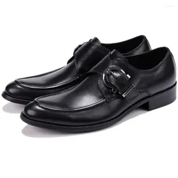 Dress Shoes Large Size EUR45 Black / Tan Mens Genuine Leather Business Male Formal Wedding Groom With Buckle