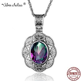 SILVERCHAKRA Big Mystic Topaz Gem Victorian Retro Pendant Necklaces for Women Floral Filigree Handmade 925 Silver Fine Jewelry 240327