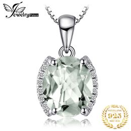 JewelryPalace Oval 17ct Natural Green Amethyst 925 Sterling Silver Pendant Necklace for Women Fine Jewellery Choker No Chain 240327