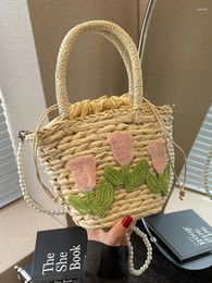 Evening Bags Handmade Woven Straw Bag Womens Summer Applique Beach Vacation Work Handbag Niche Vegetable Basket Fashion Crossbody