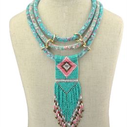 Boho Indian Multi Layered Bib Collar Necklace Handmade Resin Beaded Long Tassel Flower Statement Necklaces Women African Jewelry Y2177