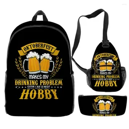 Backpack Classic Fashion Funny Beer 3D Print 3pcs/Set Pupil School Bags Trendy Travel Laptop Chest Bag Pencil Case