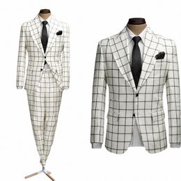 plaid Men Suit Tailor-Made 2 Pieces Blazer Black Pants Single Breasted Gentle Wedding Groom Busin Causal Prom Tailored y8gV#