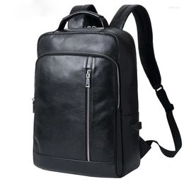 Backpack 2024 Fashion Cow Genuine Leather Men Backpacks Real Natural Student 15.6 Inch Computer Laptop Bag