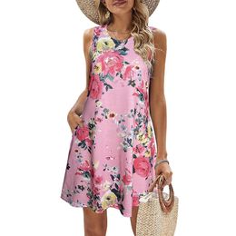 Roupas de luxo Mulheres vestidos designer Floral Dress Crew Pescoço Verão de manga convencional Vestidos boêmios Casual Floral Sleeseness S 2XL Vestido de verão indefinido