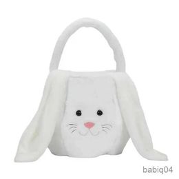 Storage Baskets Bunny Storage Basket Large Capacity Portable Bunny Handbag Plush Easter Rabbit Storage Bag Candy Basket Household Supplies