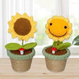 Decorative Flowers Cute Finished Hand-knitted Face Sun Flower Potted Crochet Artificial Wedding Party Festival Birthday Decoration Gifts