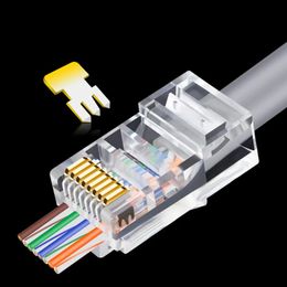 20/50/100pcs RJ45 Connector 6U Gold PlatedPass Through Ethernet Cables Module Plug Network RJ-45 Crystal Heads Cat5 Cat5e