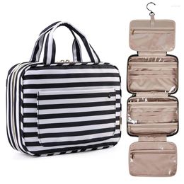 Cosmetic Bags Striped Travel Toiletry Bag Water-resistant Women Makeup With Hanging Hook Portable Bathroom Toiletries Organizer