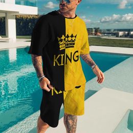 Men's Tracksuits Summer Man Outfit Colour Sports Suit T-shirt Fashion Clothing KING 3d Printed And Shorts 2 Piece Set