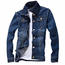 popular Men Jeans Jacket Retro Turndown Collar Butts Jeans Jacket Pockets Autumn Winter Men Denim Jacket for Daily Wear w1Xl#