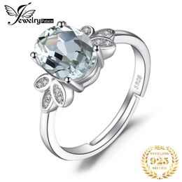 JewelryPalace 18ct Natural Green Amethyst White Topaz 925 Sterling Silver Open Adjustable Ring for Woman Gemstone Fine Jewellery 240327