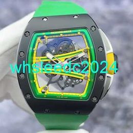 Men's Wristwatch Richardmills Luxury Watches Rm61-01 Green Runway Black Ceramic Full Hollow Dial with Transparent Bottom Manual Mechanical Watch for Men HBLX