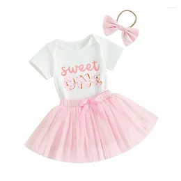 Clothing Sets Summer Infant Baby Girls Skirt Short Sleeve Letter Donut Print Romper Tulle Headband