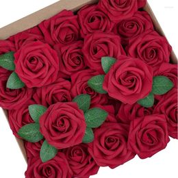 Decorative Flowers Red Roses Artificial Real Touch Foam Fake Bulk With Stem DIY For Wedding Centerpieces Valentine's Day Gift