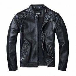 top Layer Cowhide Slim Fit Stand Collar Motorcycle Suit Men's Leather Jacket Soft Cowhide Large Size Jacket Fi V5sS#