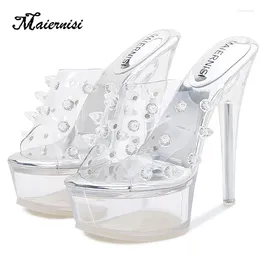 Slippers High Heel Slipper Nightclub Model Catwalk Models Transparent Rivet Crystal Platform