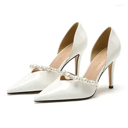 Dress Shoes BaoYaFang White Pearl Panted Leather Bridal Wedding Women Pointed Toe Party Spring Autumn Ladies Shoe High Pumps