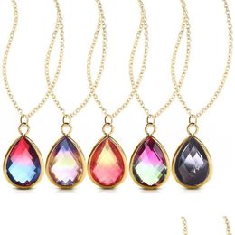 Pendant Necklaces Rainbow Gradient Colour Teardrop Glass Crystal For Women Gold Plating Adjusable Fashion W Dhgarden Drop Delivery Jewe Otfgq