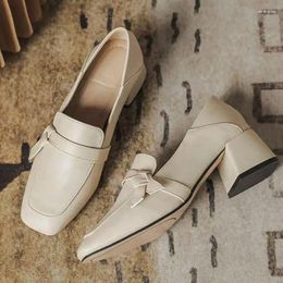 Dress Shoes Loafers Women's Spring And Autumn 2024 Leather Single Thick Heel Soft One Pedal British Style Small Le