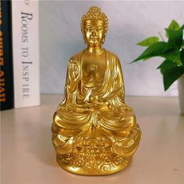 Sculptures 14cm Gold Medicine Buddha Statues Ornament Resin Feng Shui Lucky Shakya Muni Buddha Sculpture Home Office Garden Decoration