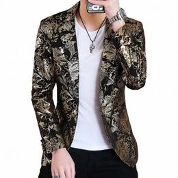 gold Blazer 2022 Spring New Brzing Men Boutique Fi Slim Fit Suit Jacket Wedding Nightclub Stage Party Dr Male Clothing U4E5#