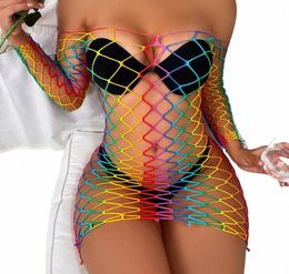 sexy Lingerie Sex Bodyc Dr Fishnet Clubwear Perspective Christmas Valentine's Day Women's Rainbow Babydolls Dres 08eK#