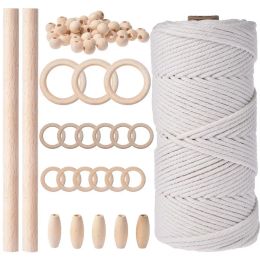 Knitting Macrame Kit For Wall Planter 109 Yards Cotton Cord Macrame Supplies DIY Macrame Starter Kit With Wooden Beads Rings Sticks Fo