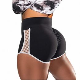 2023 Summer High Waist Side Hollow Out Sport Shorts Women Stitching Stretchy Trousers Slim Fit Short Pants Run Exercise Yoga b1IP#