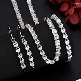 Necklace Earrings Set Cute Fine Silver Plated Charms Bracelet For Women Chain Wedding Party