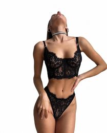 new Romantic Valentine's Eyel Lace Bralette Thg Set Open Back Transparent Floral Corsets for Women Sexy Lingerie Costume T762#