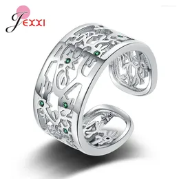 Cluster Rings Statement Hollow Green Zircon Tree-shaped Trendy For Women Girls Big Wide Open Ring Jewellery Wedding Gift