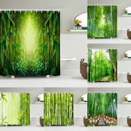 Shower Curtains High Quality Green Bamboo Plant Printed Curtain Waterproof Fabric Landscape Bath For Bathroom Decor With Hooks