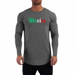 mexico Letter Printed Slim Fit Fitn T-Shirt Mens Running Sport Lg Sleeve Cott Shirt Gym Bodybuilding Training Sportswear w0Oy#