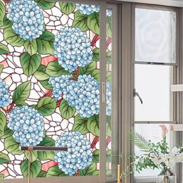 Window Stickers Hydrangea Patch Glass Door Film Static Cling For Decorative Frosted Retro Pvc