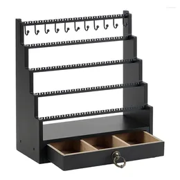 Storage Boxes 5-Layer Stepped Wooden Base Jewellery Rack Earrings Necklaces Rings Stand