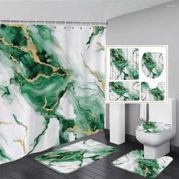 Shower Curtains Abstract Green Marble Curtain Set Gold Line Texture Modern Geometric Home Bathroom Decor Carpet Bath Mat Toilet Lid Cover