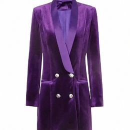 Veet Giacca da donna Doppio petto Blazer Scialle Risvolto Cappotto invernale Metal Butt Mid-lunghezza Fi 1 pezzo Solo giacca P1eJ #