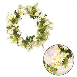 Decorative Flowers 14" Spring Door Wreath With Daisys Flower Green Leaf Artificial For Wall Window Party Farmhouse Home Decors