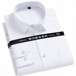 men's Strech Solid Dr Shirt Anti-Wrinkle Lg Sleeve Plain Casual Shirts Male Regular Fit N-ir Easy Care Work Clothes Man b5a0#