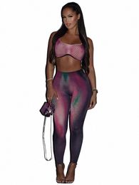 kliou Summer Women Streetwear Milk Silk Two Piece Set K23S36971 Junior Girl Print Camisole+Pencil Pants Outfit Party Club Attire a9Xq#