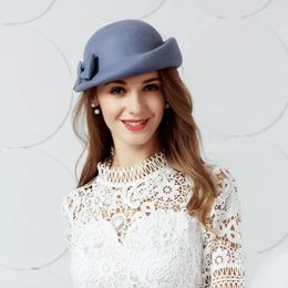 Berets Wool Hat Winter Noble European Elegant Girls Fashion Cap Ladies Foldable Women Fedora M5116
