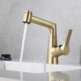 Bathroom Sink Faucets Two Mode Pull Out Brass Faucet High Quality Copper Basin Tap One Hole Handle With 2 Function Spray Gold/Black