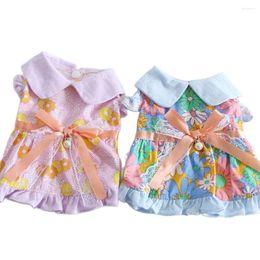 Dog Apparel Dogs And Cats Dress Skirt Retro Flower Design Pet Puppy Spring/Summer Clothes Outfit 2 Colour