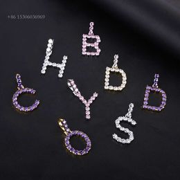 Zuanfa 2020 Hot Sale Sier Gold Plated Letter White Amethyst Pink CZ Iced Out Initial Necklace Pendant