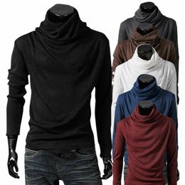 2020 New Men fi t shirt tees Slim Tops Male stretch t-shirt turtleneck lg sleeve Tee Shirts High collar Men's cott Tees M5jH#