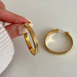 Huggie Hoop Earrings Herringbone Chain For Women Flat Snake Waterproof Jewelry Wholesale Stainless Steel